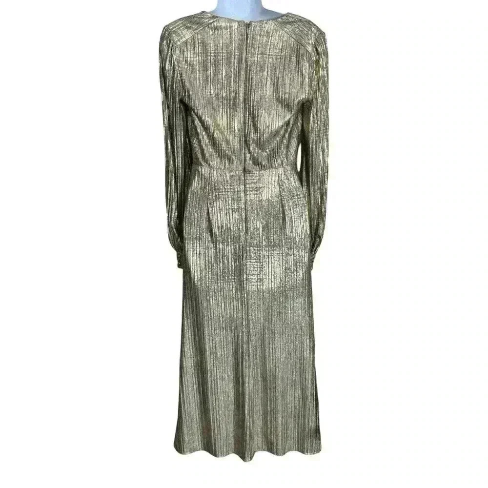 Badgley Mischka Gold Pleated Dress Size 0 Wedding Guest Gala Party Gown - Picture 5 of 14